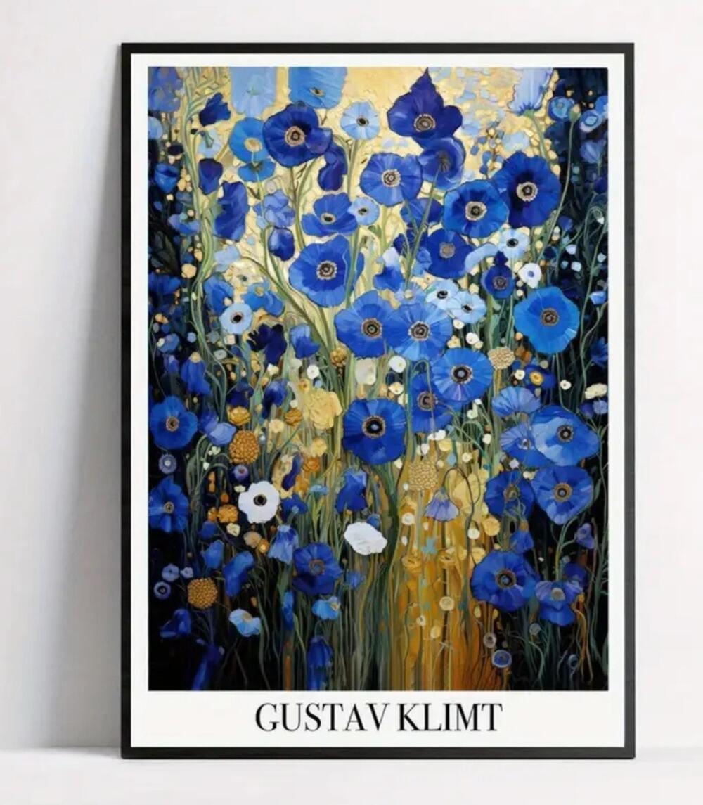 Gustav Klimpt Canvas Art Print 16"×24" Floral Garden Botanical Blue Wildflowers
